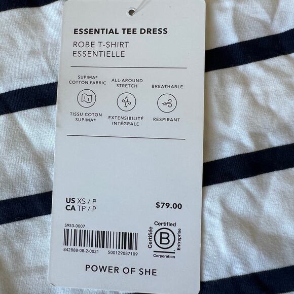 ATHLETA Women's Essential Tee Dress Size XS In Navy Stripes - Picture 10 of 11